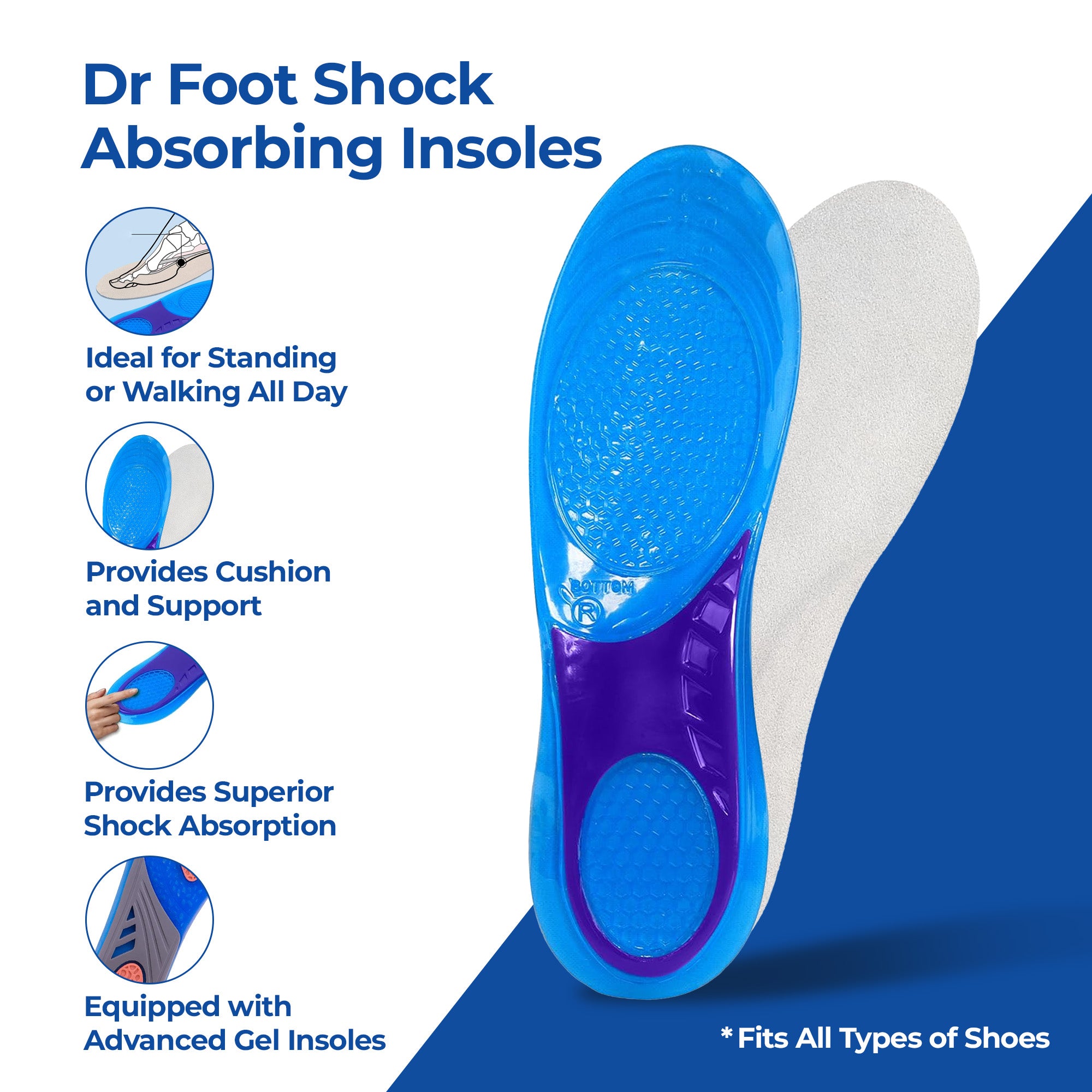 Dr Foot Massaging Gel Insoles - Athletic Shoe Support