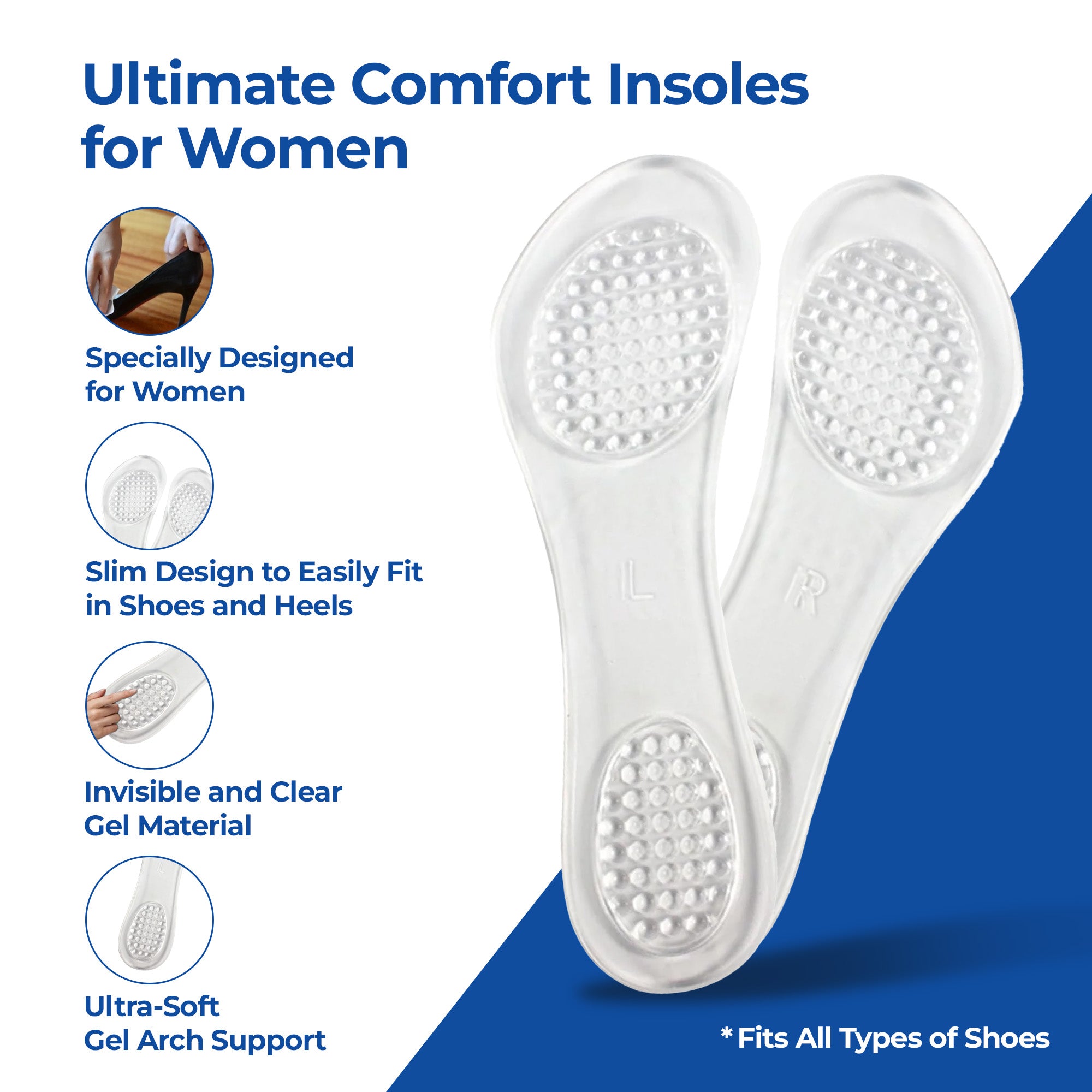 Dr Foot High Heel Relief Insole - Clear gel design for stylish use