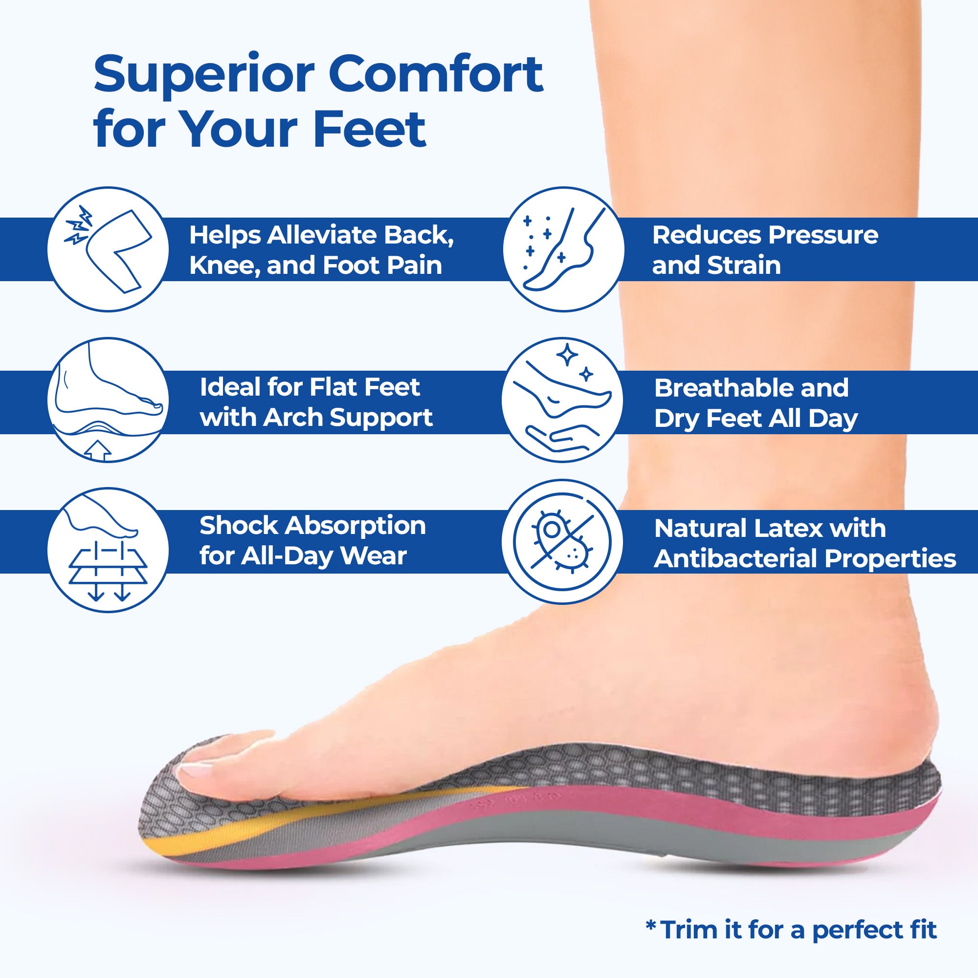 Dr Foot Arch Support Insoles - Enhanced stability for sports shoes