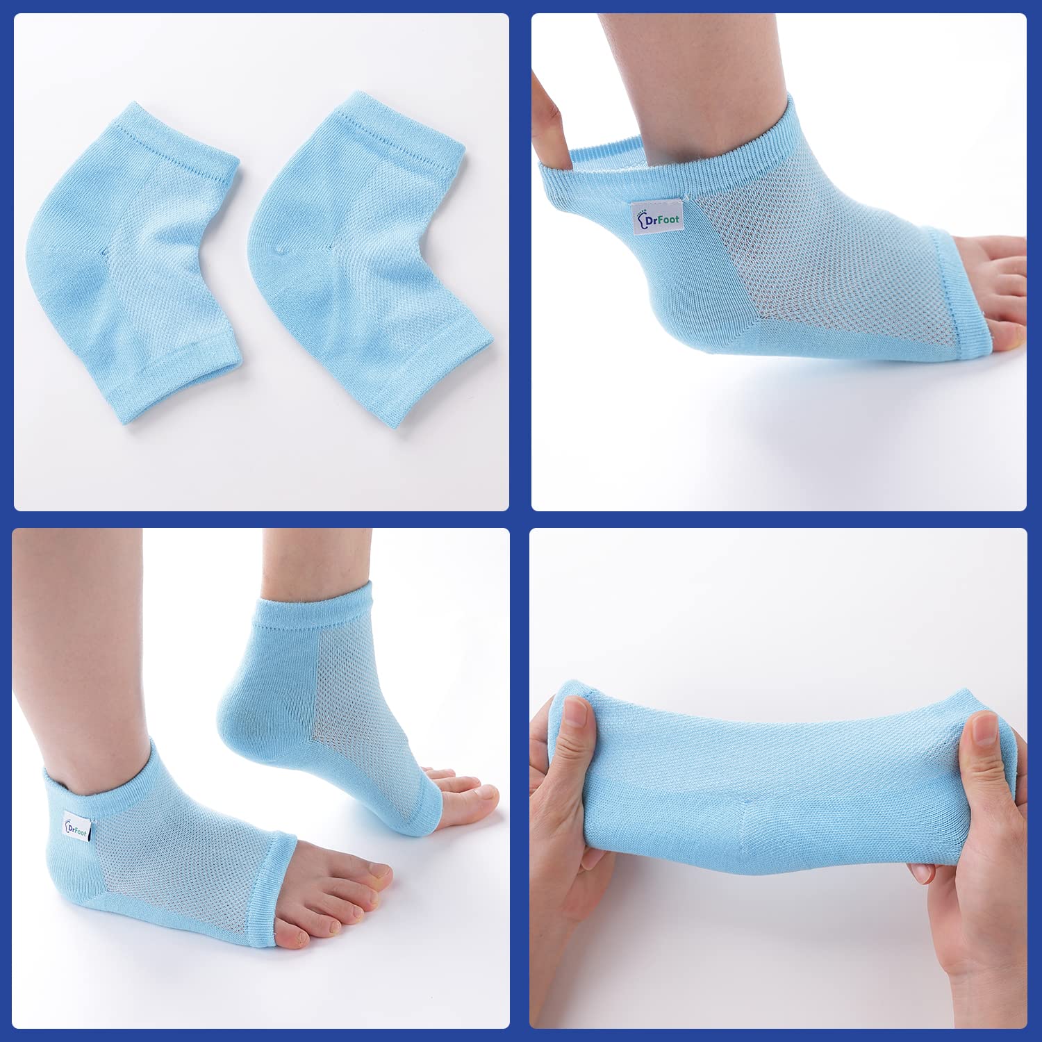 NEW Wide Width Moisturizing Gel Heel Socks - Fuzzy - Blue / Wide Width