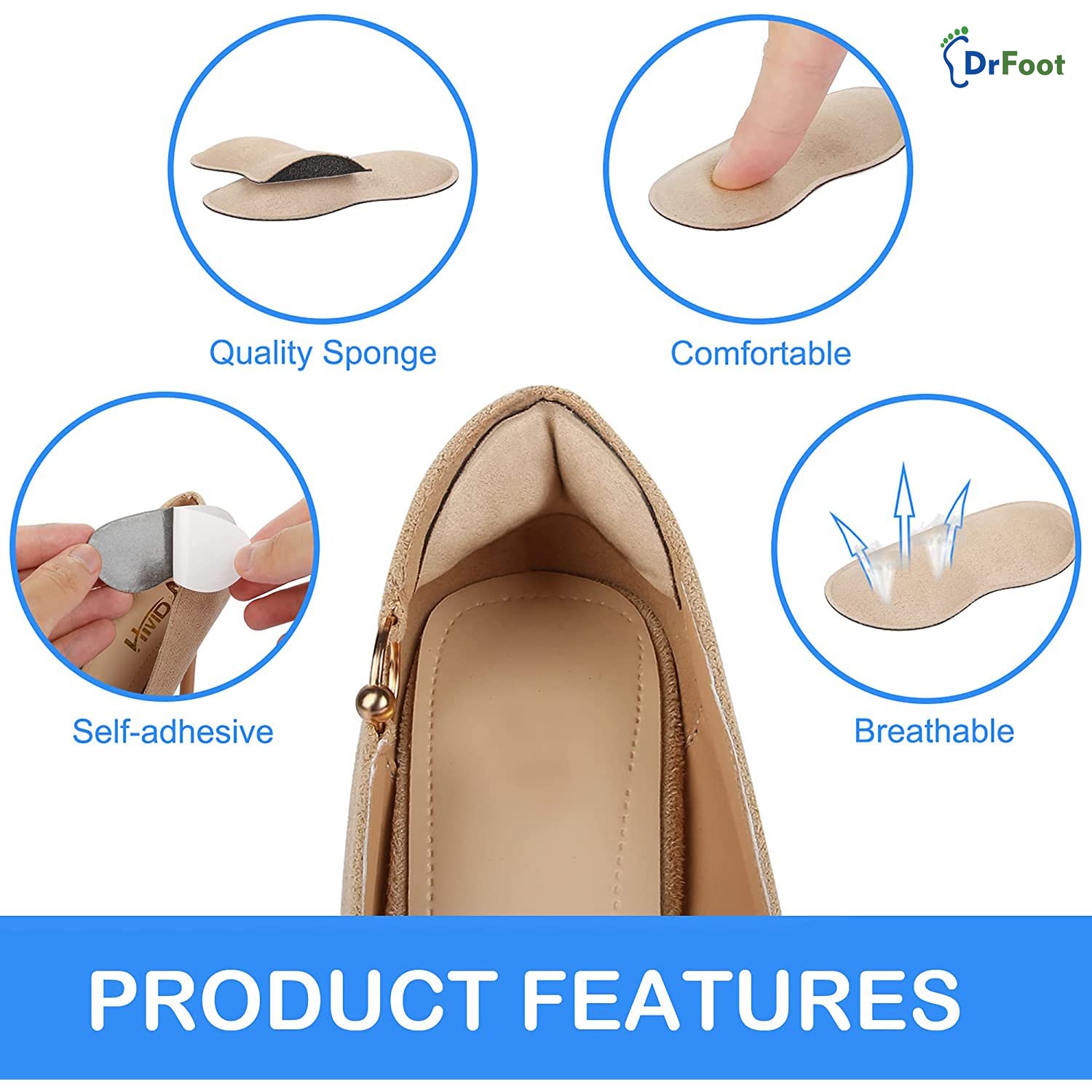 Dr Foot Self-Adhesive Heel Cushion Pads  Super Comfort Micro Suede –  Drfootin
